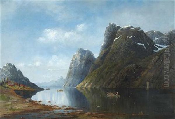 Boaters Before A Sunlit Fjord Oil Painting by Adelsteen Normann