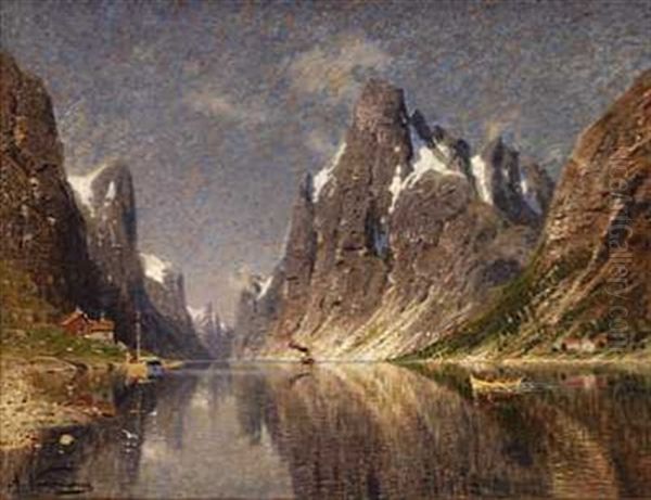 Fjordparti Med Dampbat Oil Painting by Adelsteen Normann