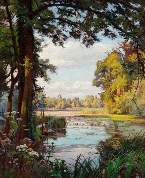 Summer View Of A Forest Fen Oil Painting by Henri Biva