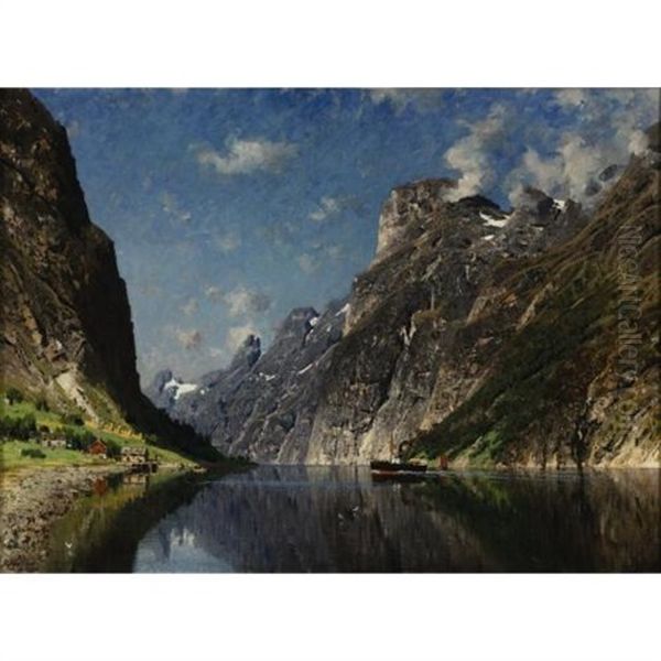 A View Of A Fjord Oil Painting by Adelsteen Normann