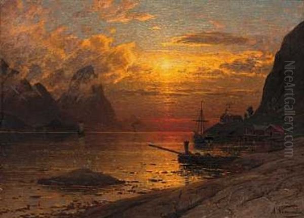 Aftenstemning Ved Fjorden Oil Painting by Adelsteen Normann