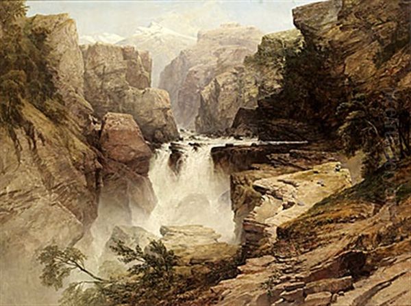 Alplandskap Med Vattenfall Oil Painting by Adelsteen Normann