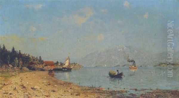 Norwegische Fjordlandschaft Mit Fischerdorf Oil Painting by Adelsteen Normann