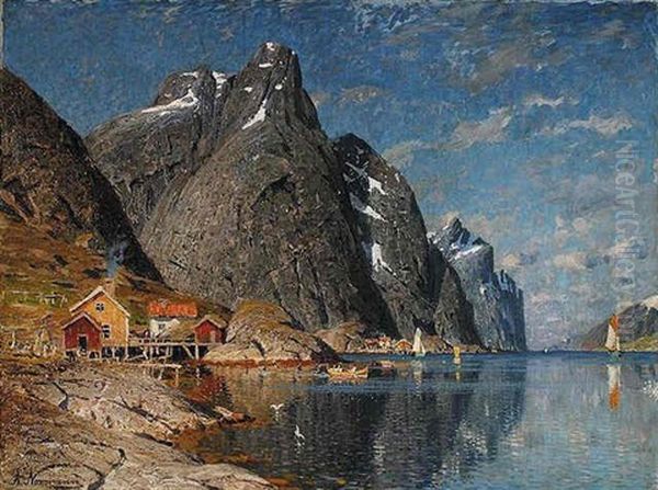 Sommerdag Ved Fjorden (a Summer's Day In A Norwegian Fjord) Oil Painting by Adelsteen Normann