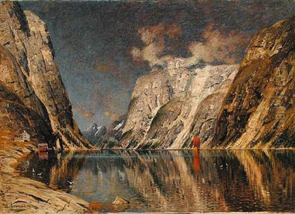 Fjordutsikt (a View Of A Norwegian Fjord) Oil Painting by Adelsteen Normann