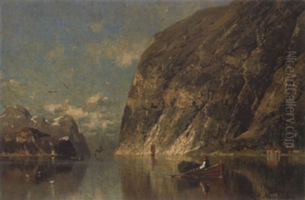 Fjordlandschaft Mit Ruderboot Oil Painting by Adelsteen Normann