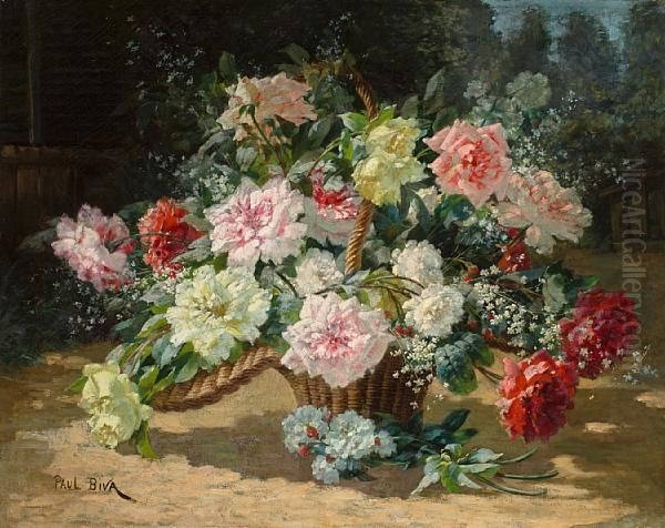 A Basket Of Roses Oil Painting by Paul Biva