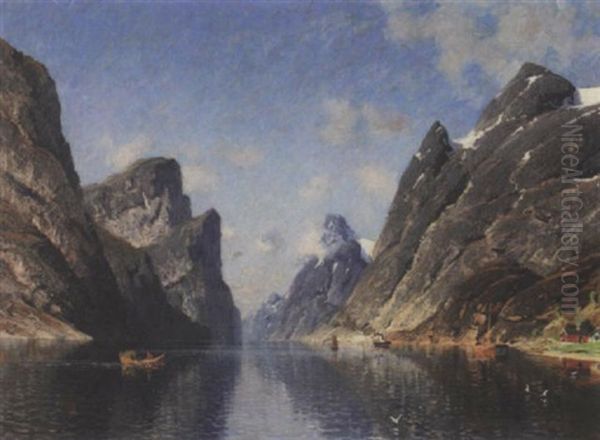 Hoyet Ros Pa Fjorden Oil Painting by Adelsteen Normann