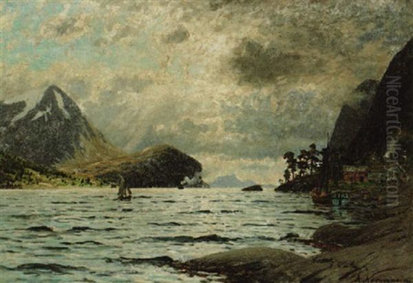 Vestlandsfjord Med Sjark Oil Painting by Adelsteen Normann