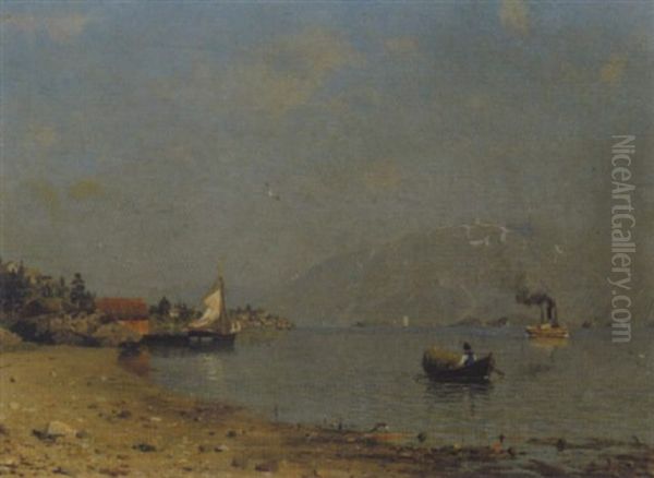 Norwegische Fjordlandschaft Mit Fischerdorf Oil Painting by Adelsteen Normann