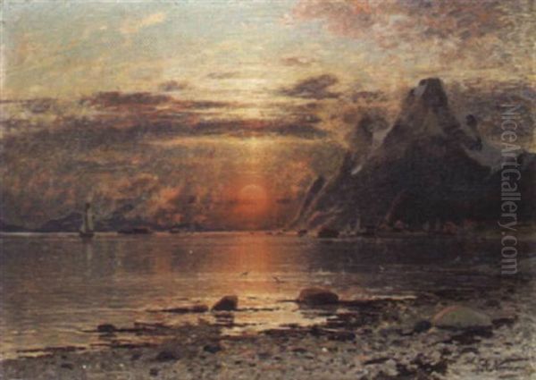 Fjordlandschaft Bei Sonnenuntergang Oil Painting by Adelsteen Normann