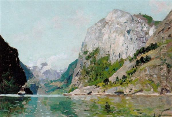 Norsk Fjordparti Med Damper Oil Painting by Adelsteen Normann