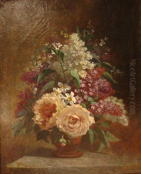 Bouquet De Lilas, De Seringa, Et De Pivoines Oil Painting by Paul Biva