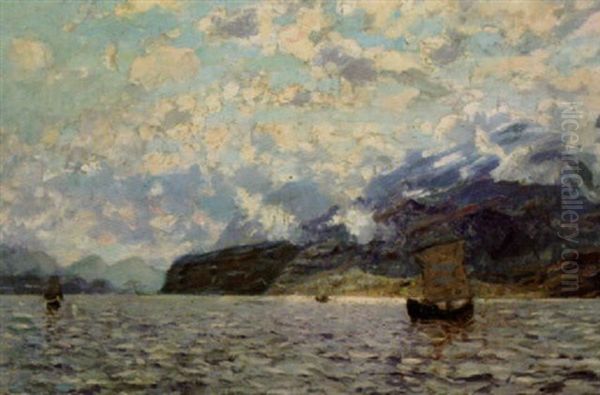 Norwegischer Fjord Mit Fischern Oil Painting by Adelsteen Normann