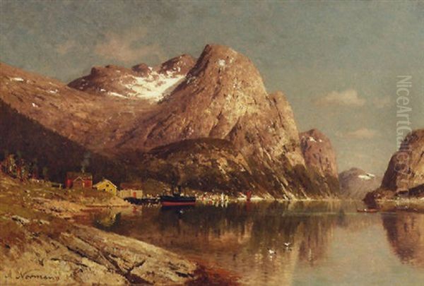 Reflections On The Fjord Oil Painting by Adelsteen Normann