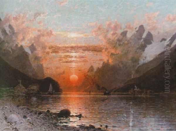 Fjordlandskap I Aftonljus Oil Painting by Adelsteen Normann