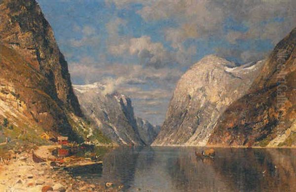 A Fjord Scene With Figures Oil Painting by Adelsteen Normann