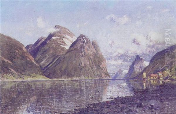 Norsk Fjordparti, Sommer Oil Painting by Adelsteen Normann