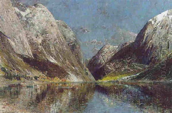 Crossing The Fjord Oil Painting by Adelsteen Normann