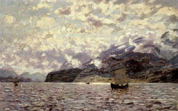 Norwegischer Fjord Mit Booten Oil Painting by Adelsteen Normann