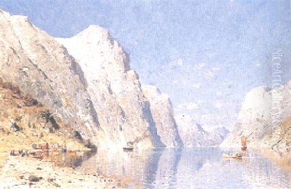 Fjordlandskap - Norge Oil Painting by Adelsteen Normann