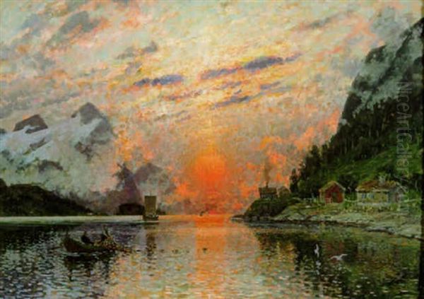 A Fjord Oil Painting by Adelsteen Normann