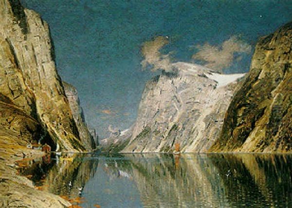 A Fjord Scene Oil Painting by Adelsteen Normann