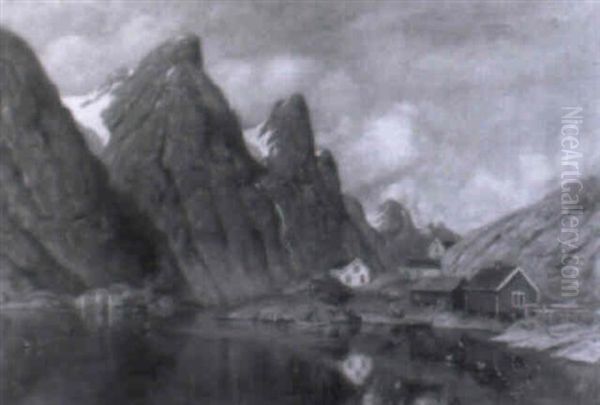 Fjordlandschaft Mit Fischerhutten Rechts Am Ufer Oil Painting by Adelsteen Normann