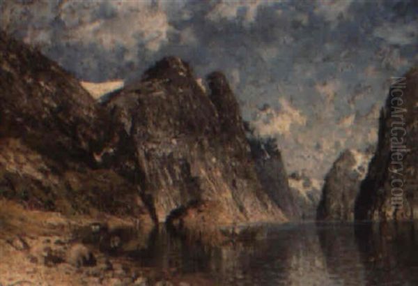 A Fjord Oil Painting by Adelsteen Normann