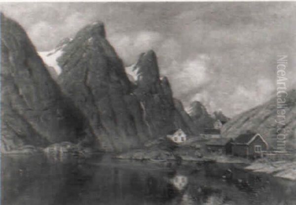 Fjordlandschaft Mit Fischerhutten Am Ufer Oil Painting by Adelsteen Normann