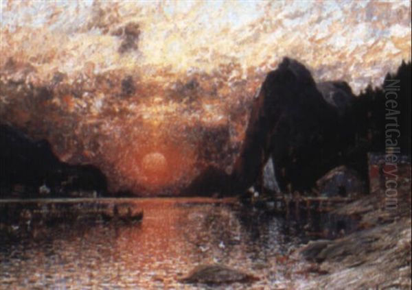 Fishing At Dusk Oil Painting by Adelsteen Normann