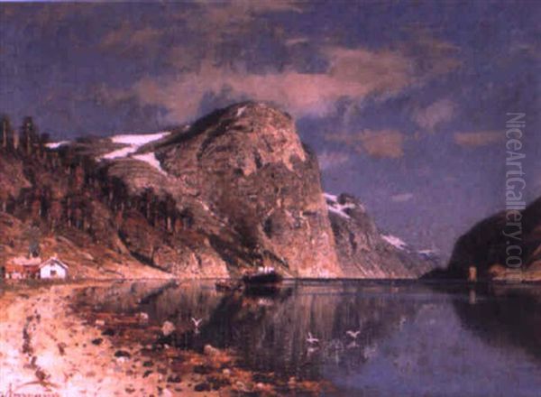 A Steamer In The Sognefjord Oil Painting by Adelsteen Normann