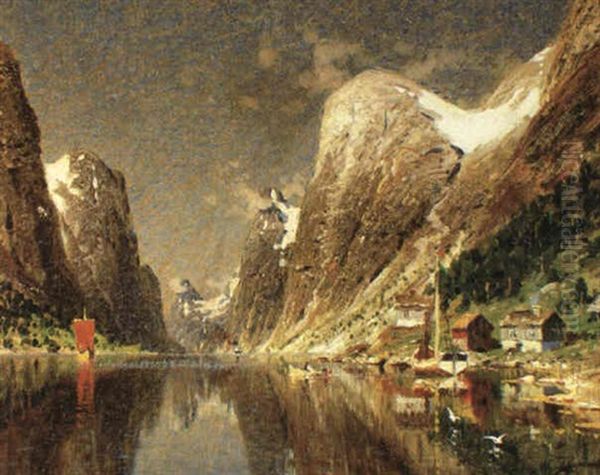 Norskt Fjordlandskap Oil Painting by Adelsteen Normann