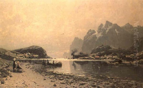 Fjord Landscape With Fisherfolk Oil Painting by Adelsteen Normann