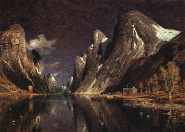 Ved Raaftsund, Lofoten; Host Oil Painting by Adelsteen Normann