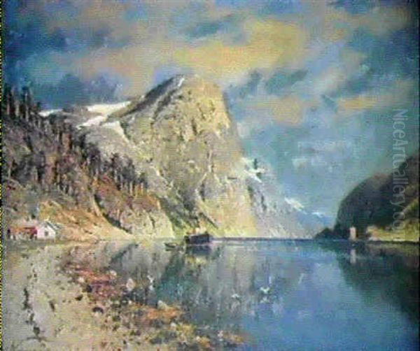 A Fjord Steamer Oil Painting by Adelsteen Normann