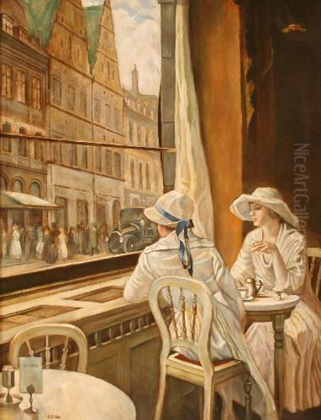 Damen Im Cafe Oil Painting by Fernand Bivel