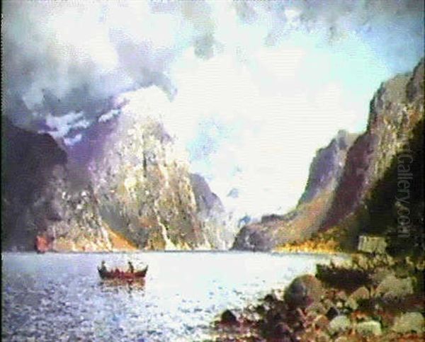 Fjordlandskap Med Roddbat Oil Painting by Adelsteen Normann