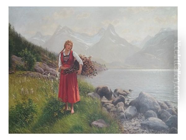 Girl In A Valley Oil Painting by Emma Normann