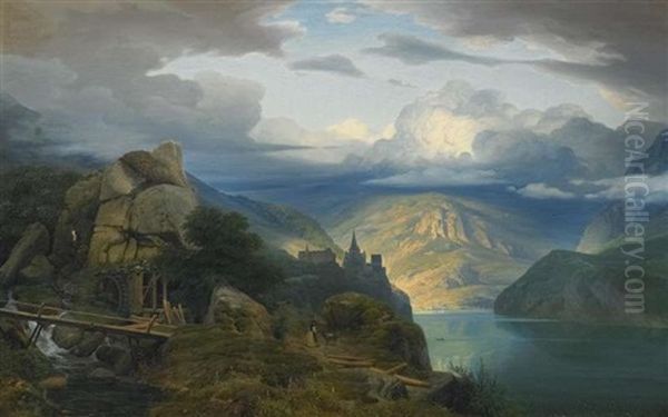 Schweizer Landschaft Mit Einem Bergsee Oil Painting by Rudolf Von Normann