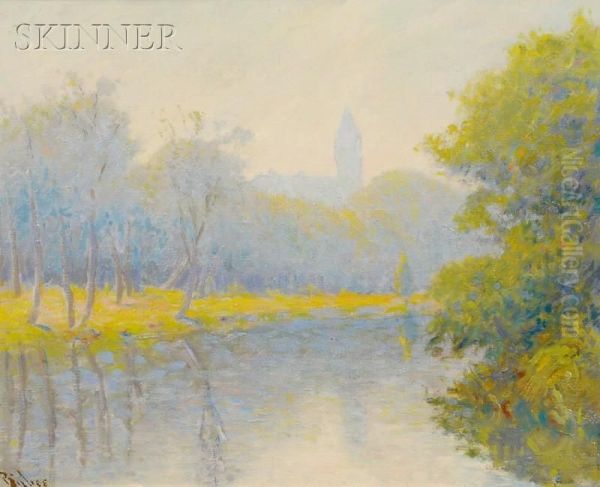 Along The Charles River, Perkins School Oil Painting by William Johnson Bixbee