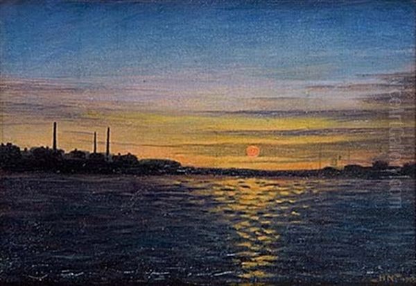 Solnedgang Oil Painting by Herman Norrman