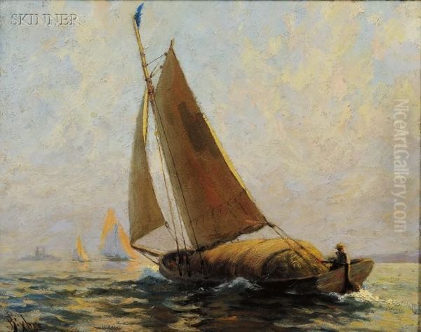 Cat Boat, Late Afternoon Oil Painting by William Johnson Bixbee