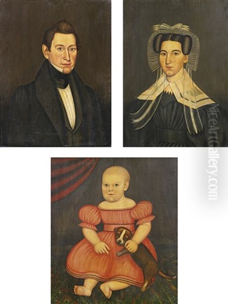 Three Portraits: Philo L. Pierson, Sarah Pierson, And Cordelia N. Pierson Oil Painting by Noah North