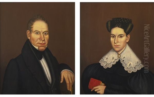 Portrait Of A Woman And Portrait Of A Man (pair) Oil Painting by Noah North