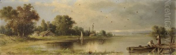 Voilier Au Clair De Lune, Animation Sur Le Ponton (pair) Oil Painting by James Northcote