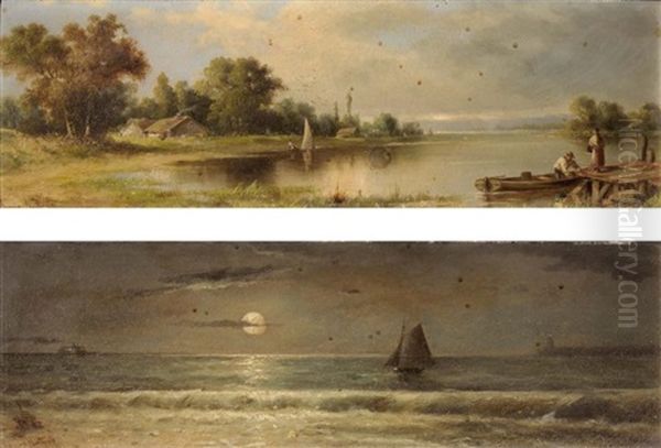 Voilier Au Clair De Lune Et Animation Sur Le Ponton (pair) Oil Painting by James Northcote