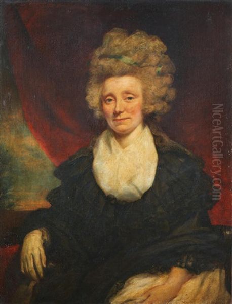 Portrait Of A Lady, Half-length, In Black Costume, Seated Before A Red Curtain Oil Painting by James (Thomas J.) Northcote