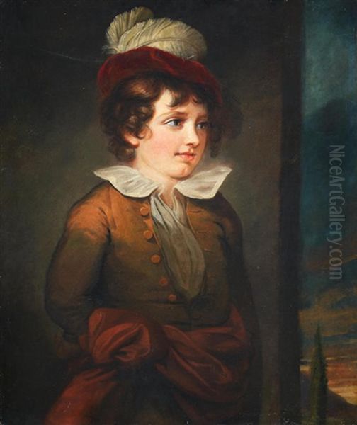 Portrait Of A Boy, Half-length, In A Yellow Coat And Feathered Cap Oil Painting by James (Thomas J.) Northcote