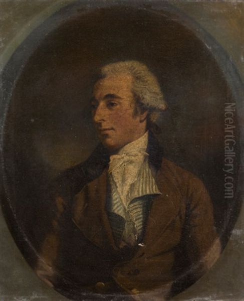 Portrait Of A Gentleman, Half-length, In A Brown Jacket And Striped Waistcoat Oil Painting by James (Thomas J.) Northcote